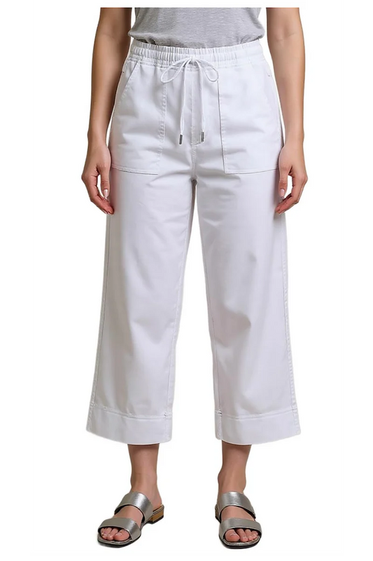 Drawstring Wide Leg Pant | White