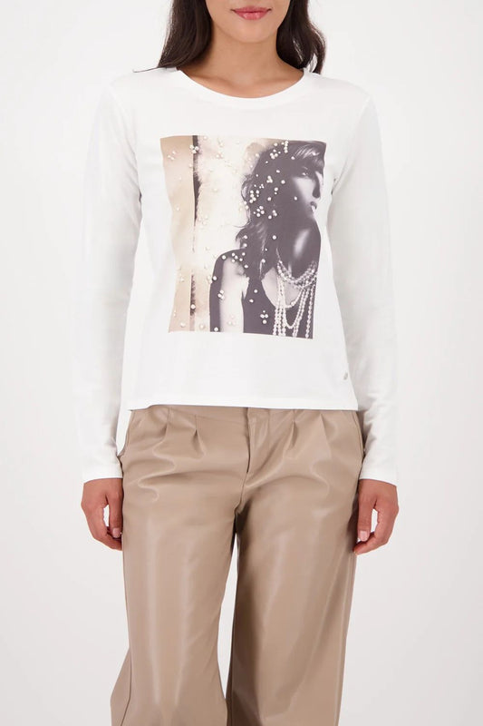 Long Sleeve Pearl Top | Off White