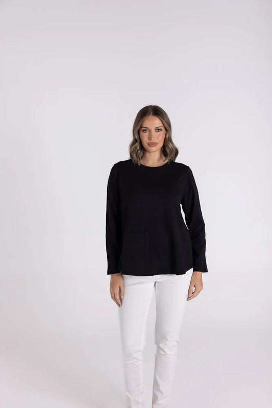 7/8 Sleeve Pocket Tee |Black