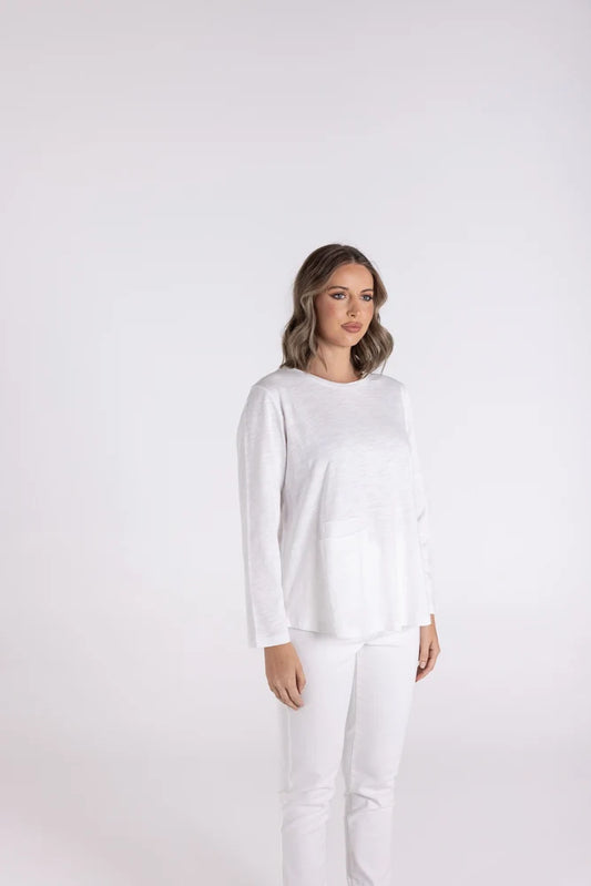 7/8 Sleeve Pocket Tee | White