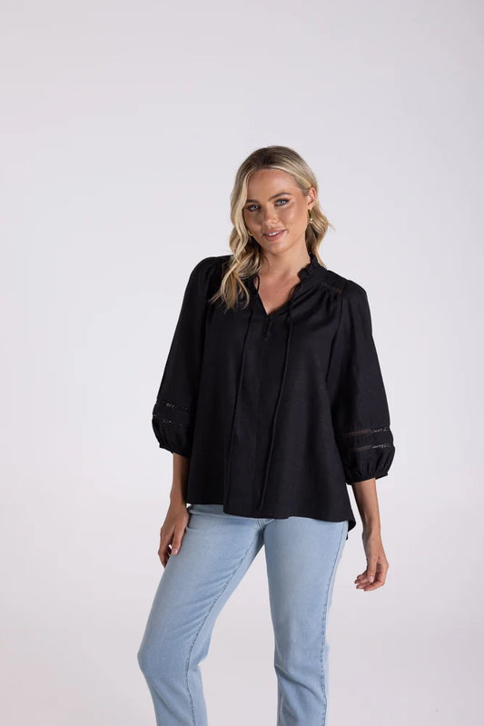 Linen Viscose Top | Black