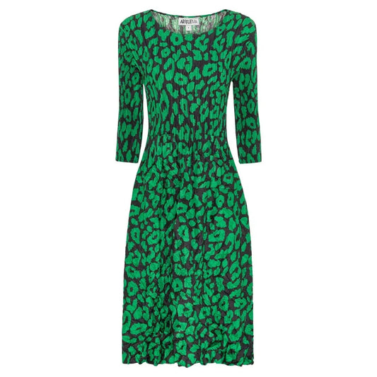 3/4 Sleeve Smash Pocket Dress | Emerald Leopard-Alquema-Shop 12 Bendigo