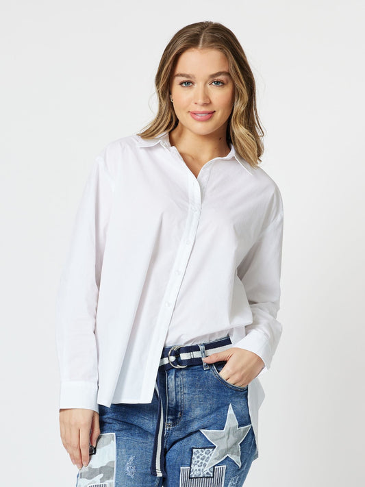 Threadz Julia Jersey Sleeve Poplin Shirt | White_ Shop 12