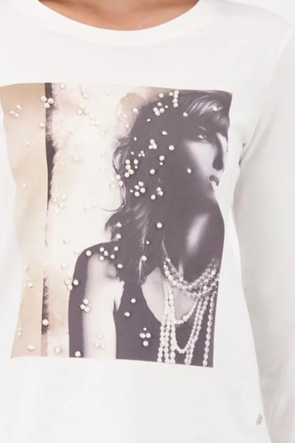 Long Sleeve Pearl Top | Off White
