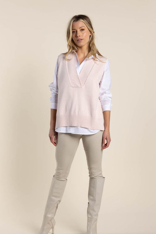 Two T's V Neck Vest With Buttons | Pale Pink_Shop12