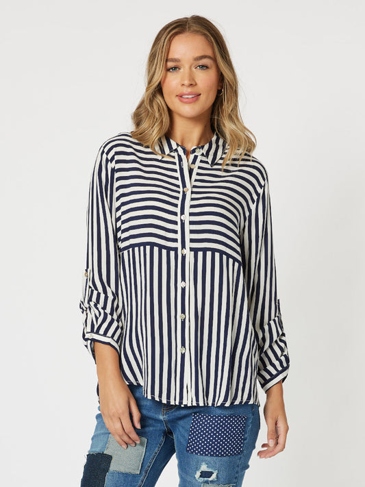 Threadz Tina Stripe Shirt | Navy/White_ Shop 12