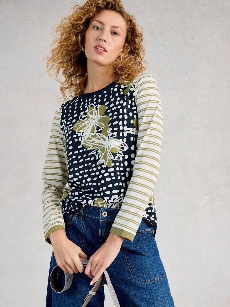 Clara Long Sleeve Tee | Green Print