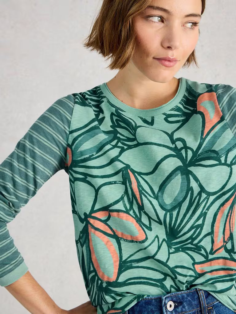 Clara Long Sleeve Tee | Teal Print