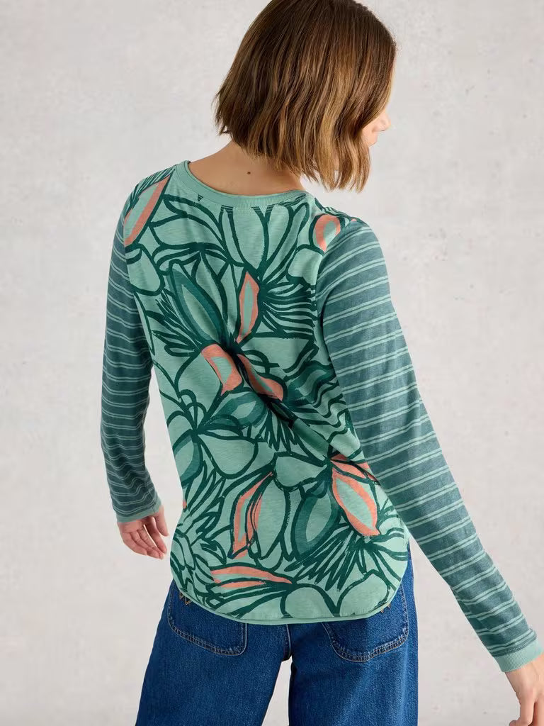 Clara Long Sleeve Tee | Teal Print