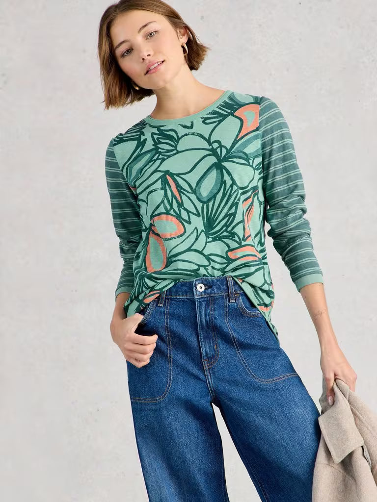 Clara Long Sleeve Tee | Teal Print