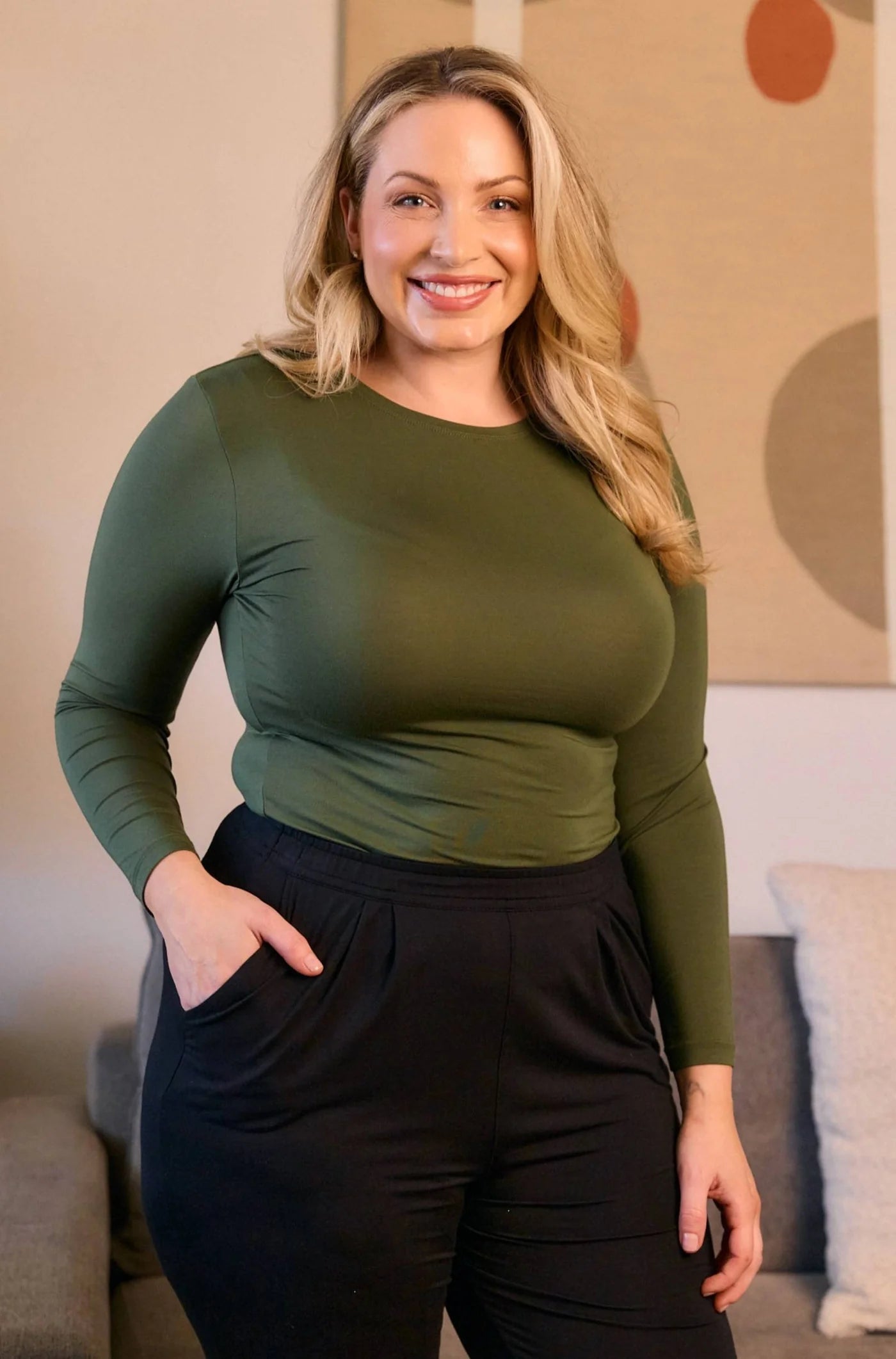 High Neck Long Sleeve Top | Hunter Green