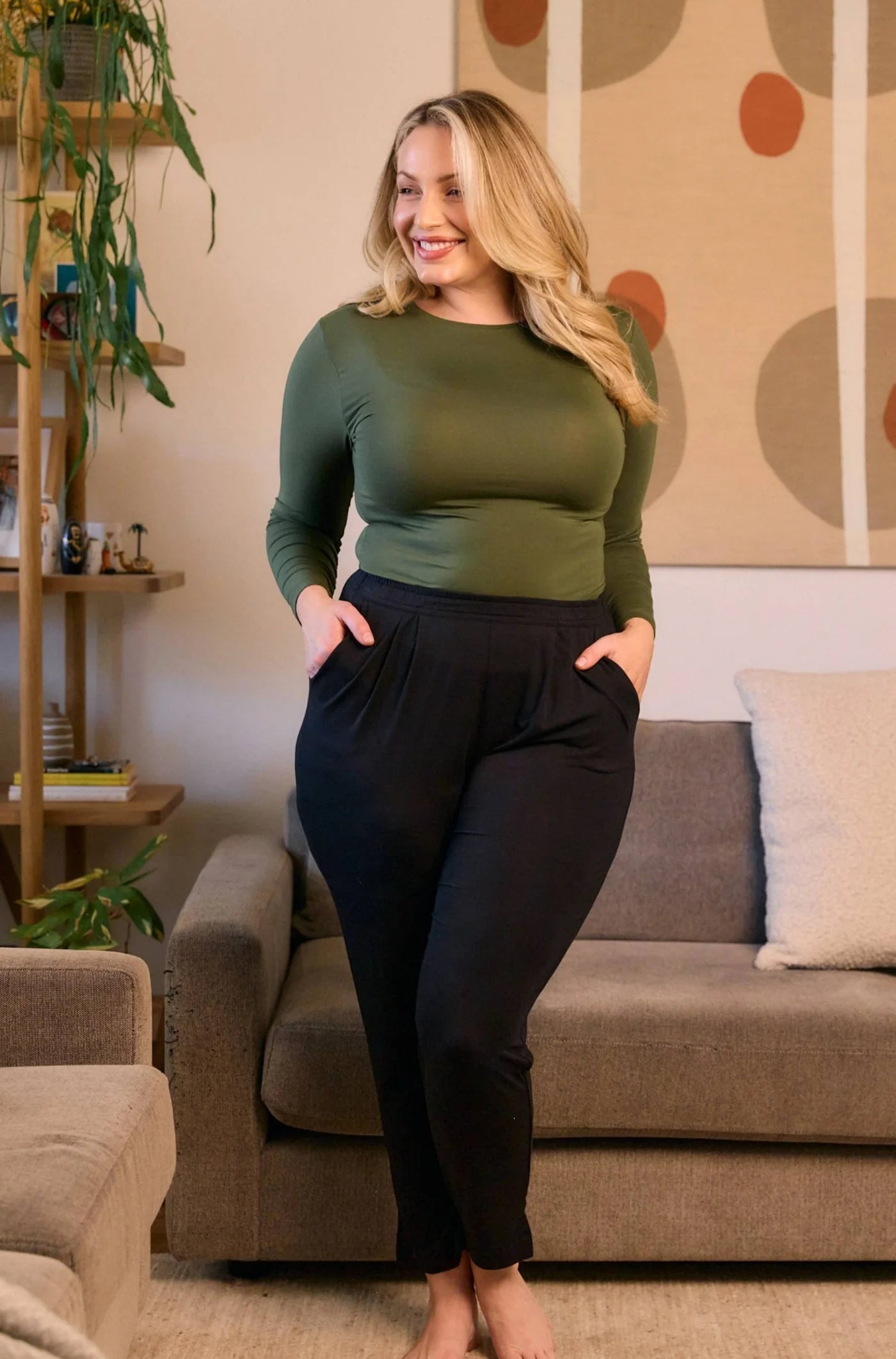 High Neck Long Sleeve Top | Hunter Green