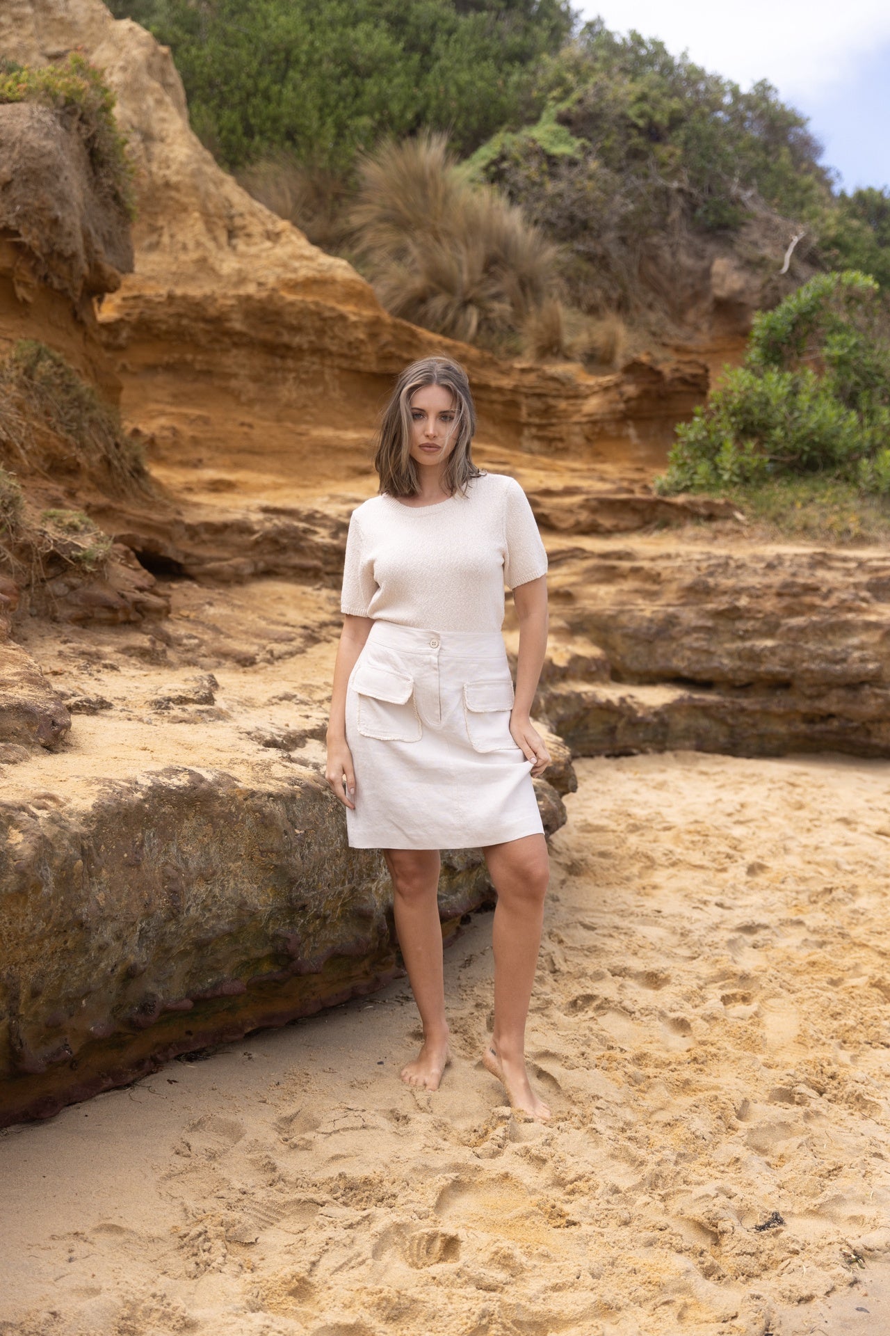 Tweed Linen Short Skirt | Natural