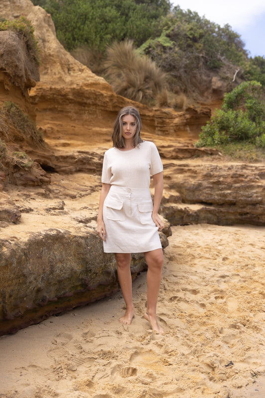Tweed Linen Short Skirt | Natural