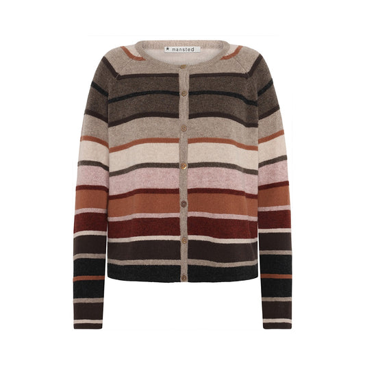 Amina Striped Lambswool Cardi | Dark Brown