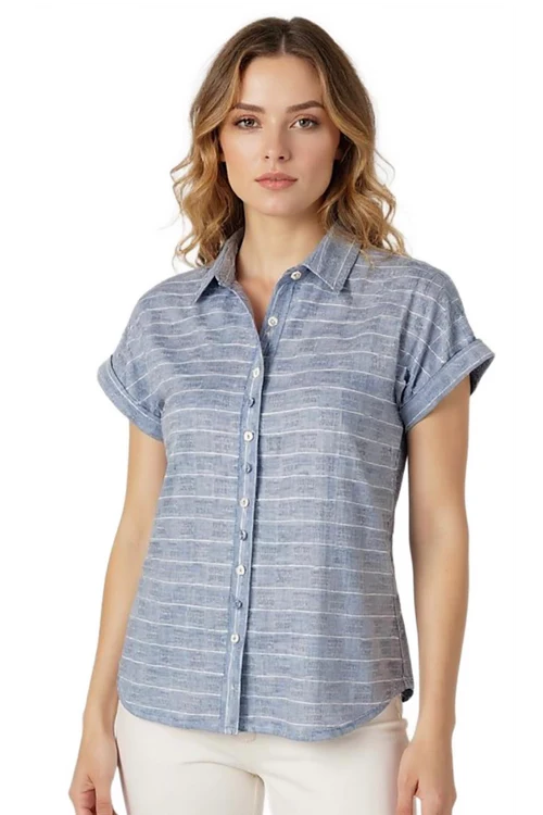 Drop Sleeve self strips Shirt | Blue