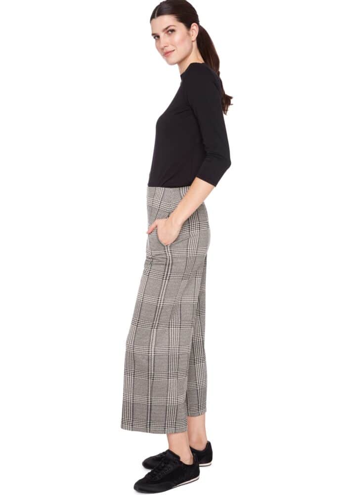 Knit Cropped Wide Leg Plaid Pant | Check