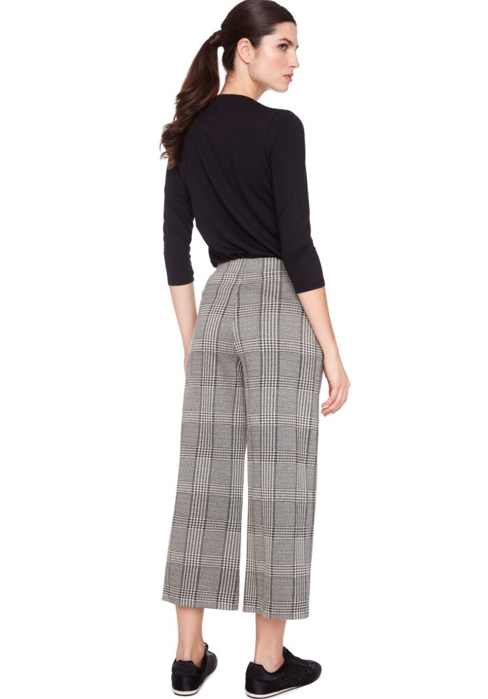 Knit Cropped Wide Leg Plaid Pant | Check