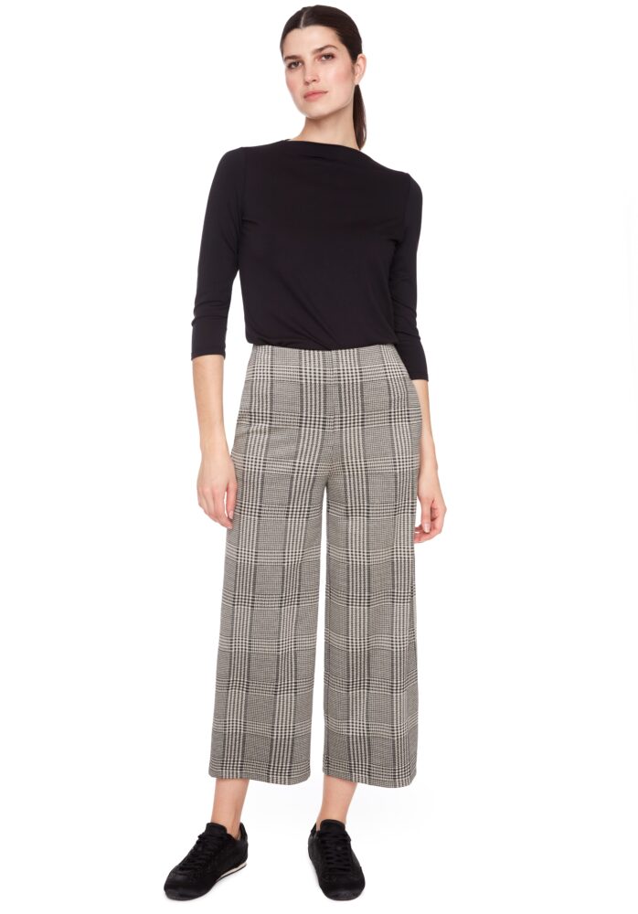 Knit Cropped Wide Leg Plaid Pant | Check