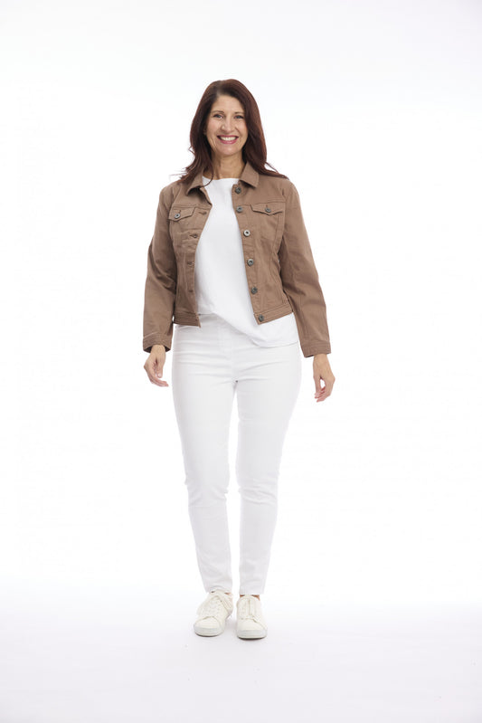 Cropped Stretch Denim Jacket | Mocha