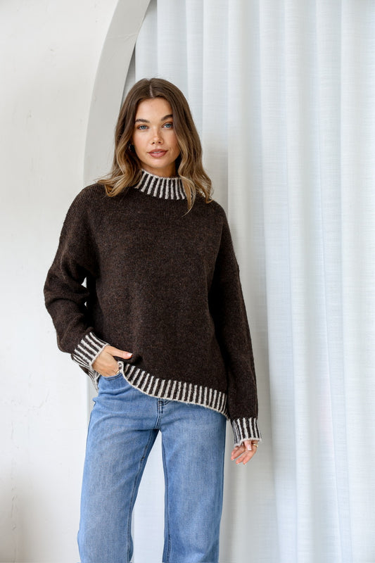 Tilly Blanket Stitch Jumper | Chocolate