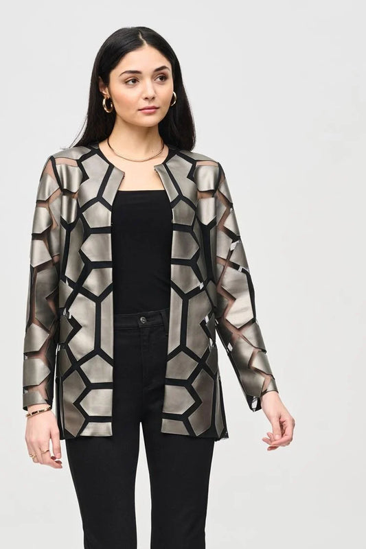 Laser Cut Leatherette Mesh Jacket