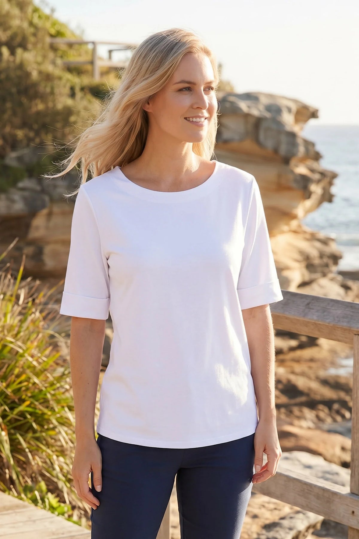 Cuffed Sleeve T-Shirt | White
