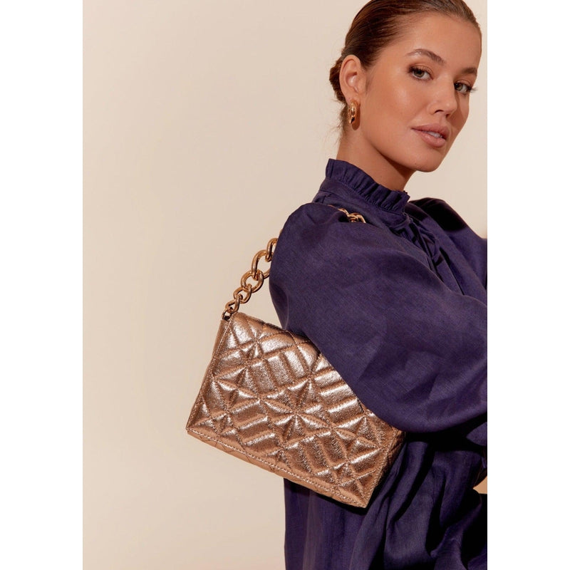 Amira Pattern Quilt Shoulder Bag | Black-Adorne-Shop 12 Bendigo
