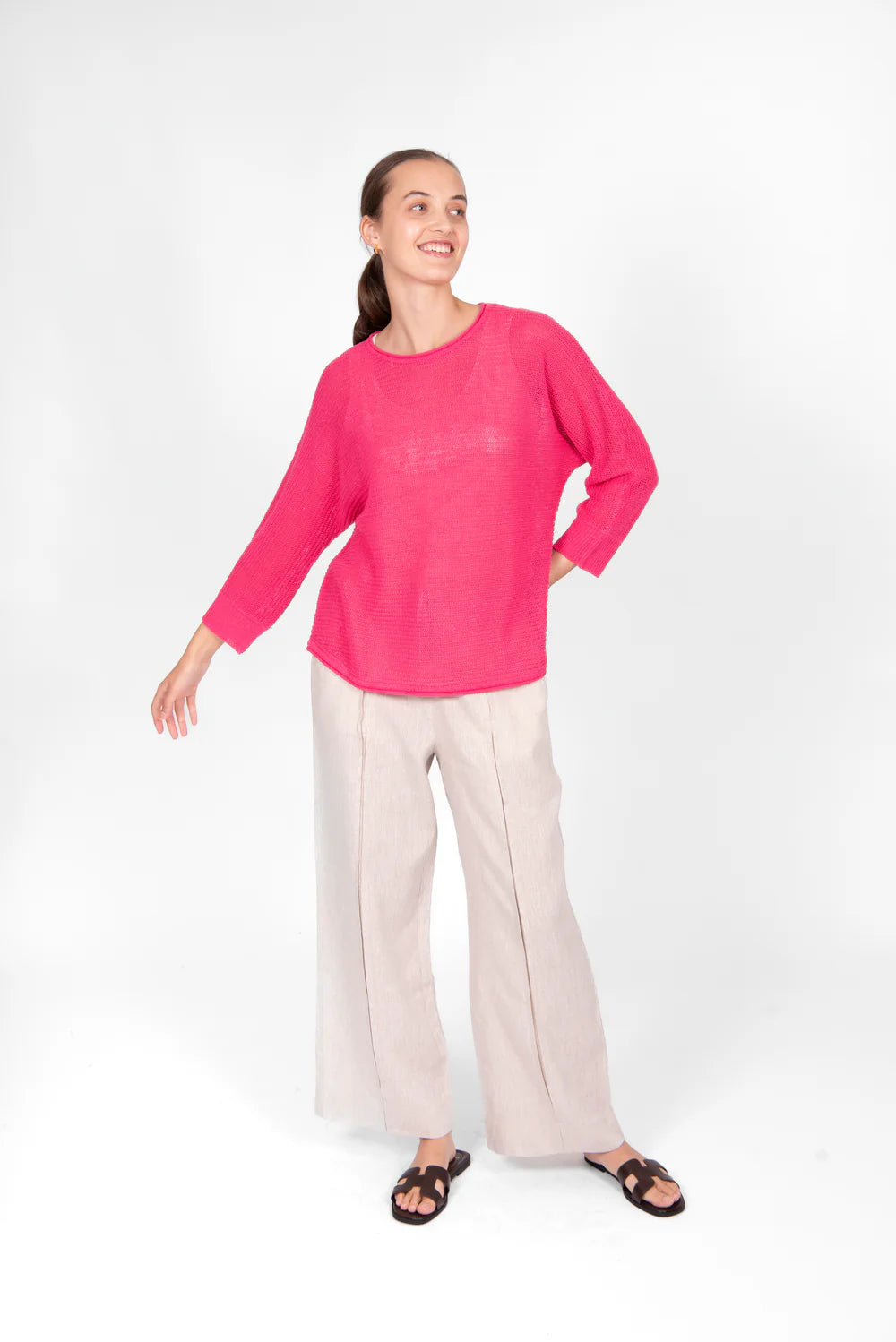 Horizontal Knit Dolman Pullover | Bright Pink