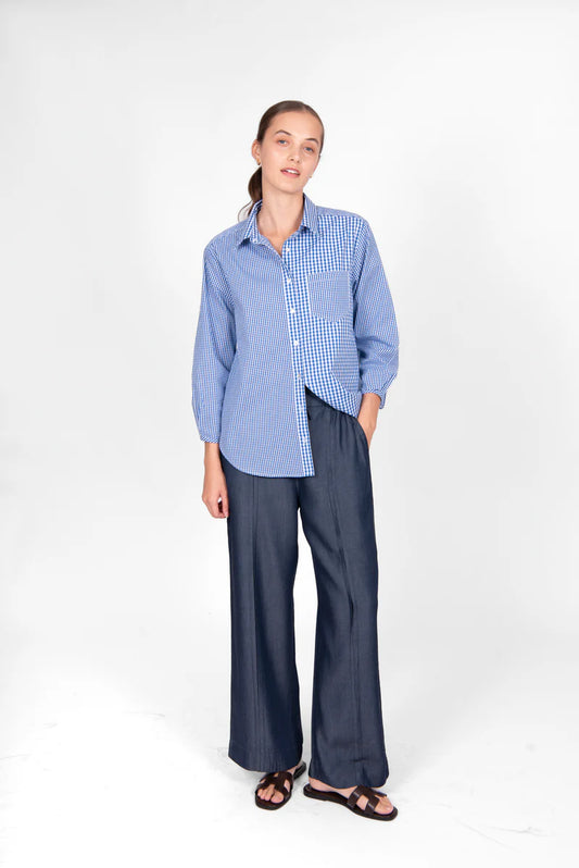 Spliced Gingham Check Shirt | Cobalt