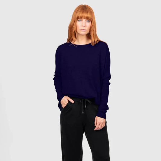 Relaxed Curved Hem Pullover with Pockets | Carbon Blue