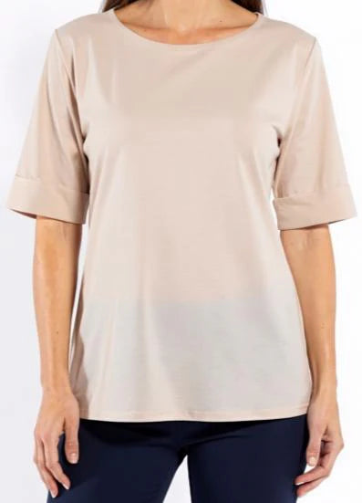 Short Sleeve  Tee with Cuff Sleeve | Natural