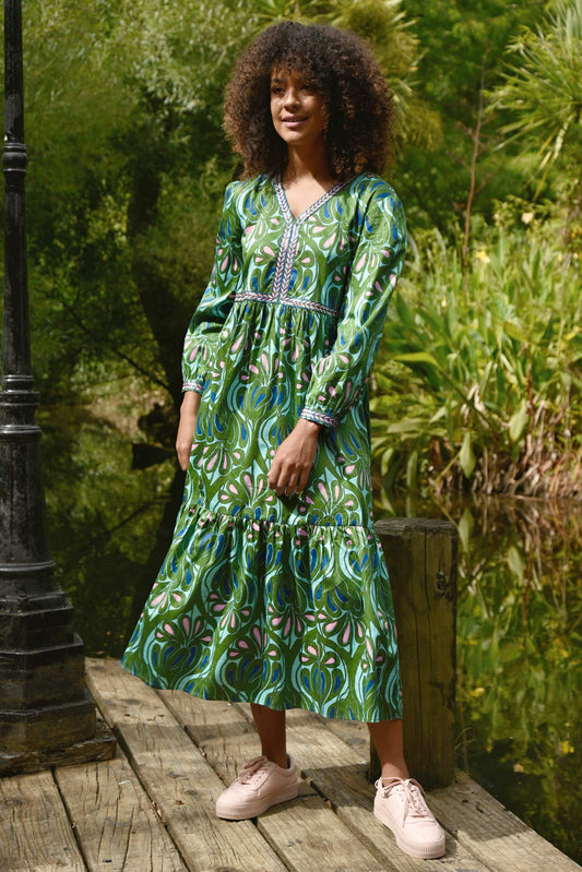 Tier She Goes Dress | Green/Blue