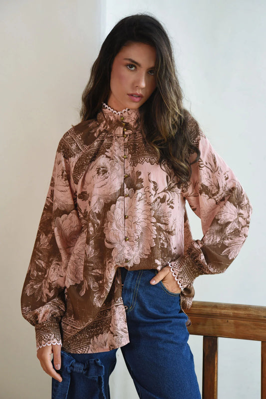 High Society Blouse | Pink & Brown