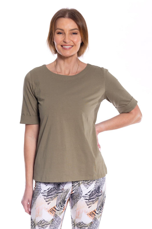 Cuffed Sleeve T-Shirt | Khaki