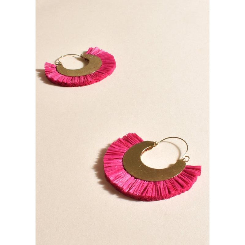 Curved Plate Rafia Earrings | Hot Pink-Adorne-Shop 12 Bendigo