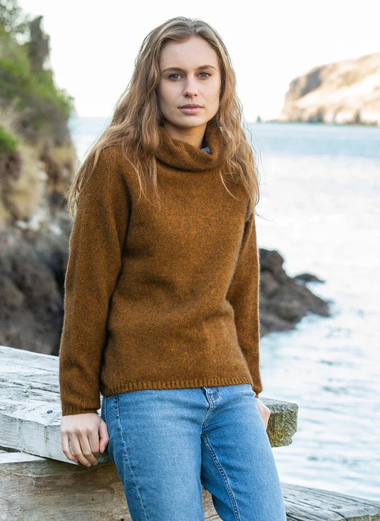 Moss Stitch Cowl Neck Sweater |  Tahiti