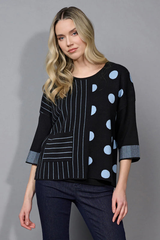 Stripe Polka Dot Top | Slate Blue Multi