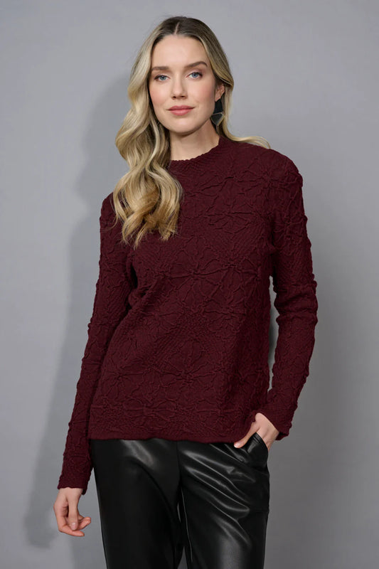 Funnel Neck Textured Top | Bordeaux