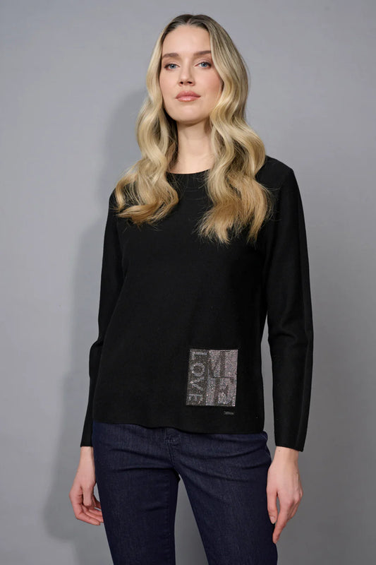 Rhinestone Pocket Top | Black