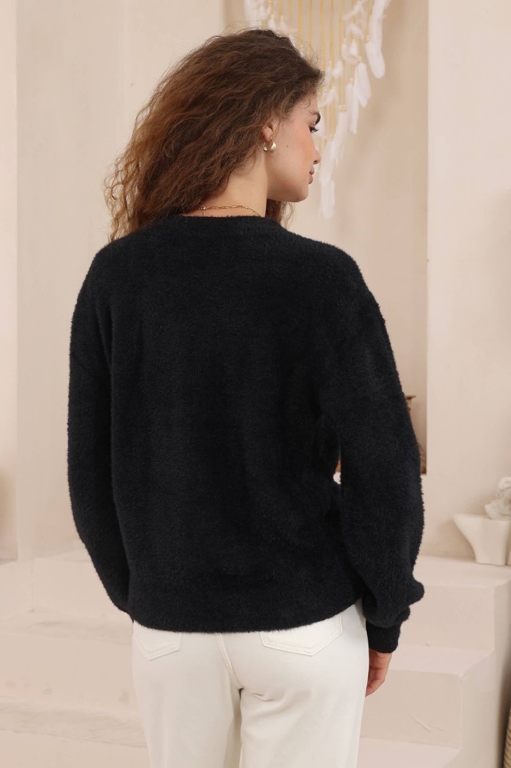Halo Gold Button Cardigan | Black