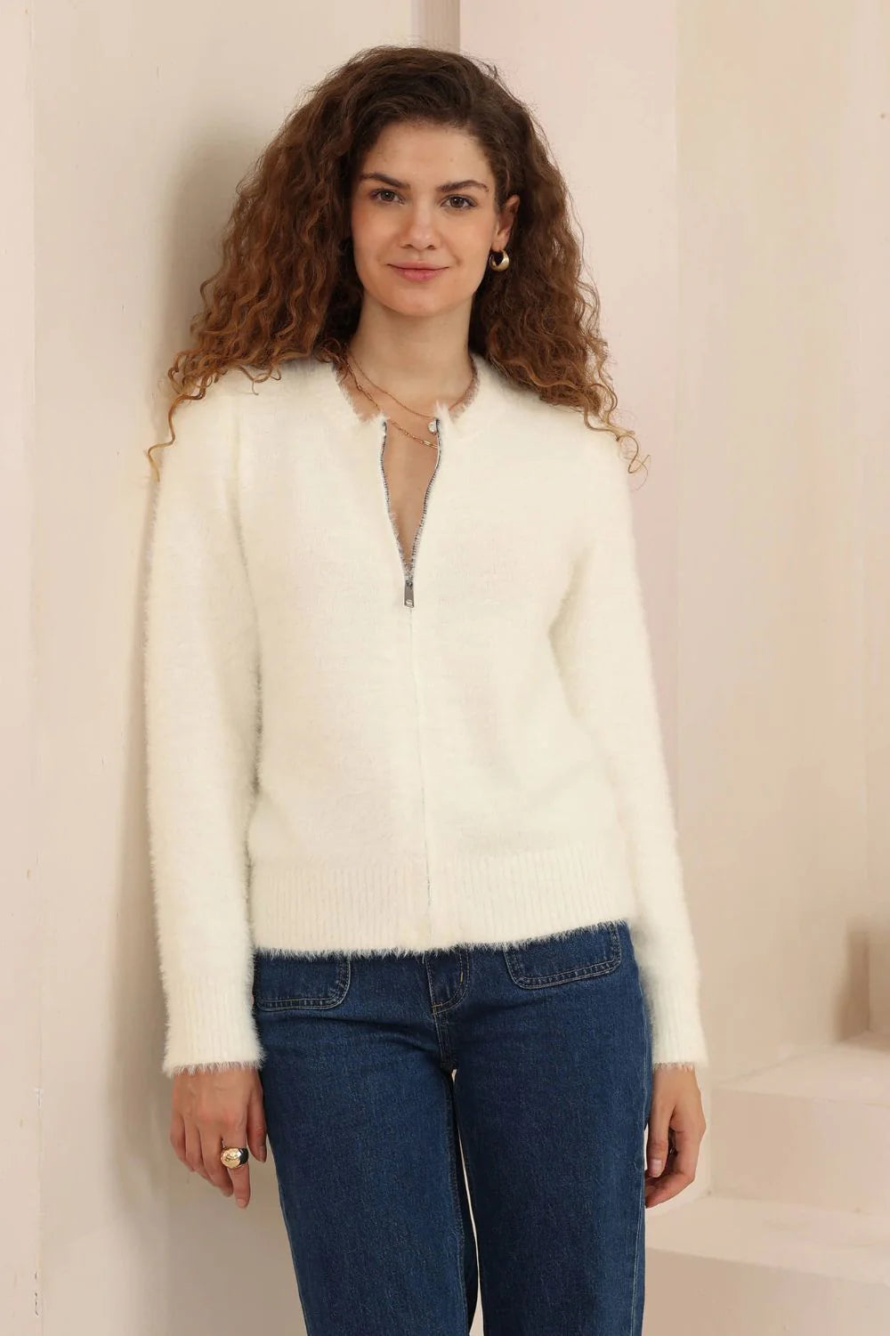 Halo Zipper Cardigan | Snow