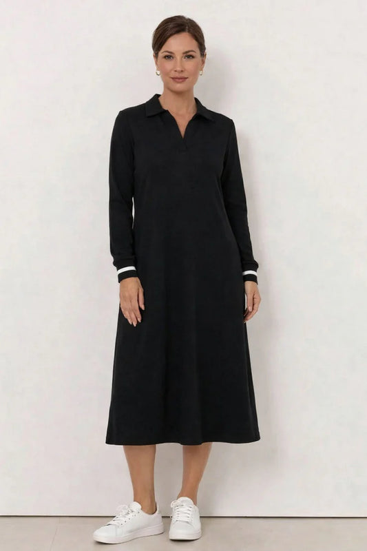 Long Sleeve Polo Dress | Black
