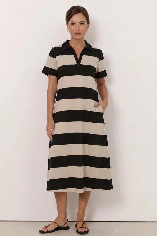Polo Stripe Dress | Black Natural