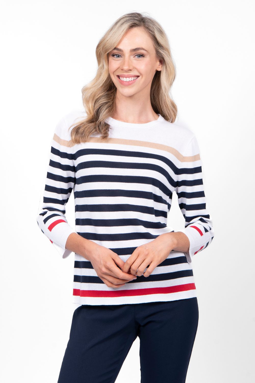 Fields 3/4 Sleeve Striped Pullover | Nautical Combo_Shop 12