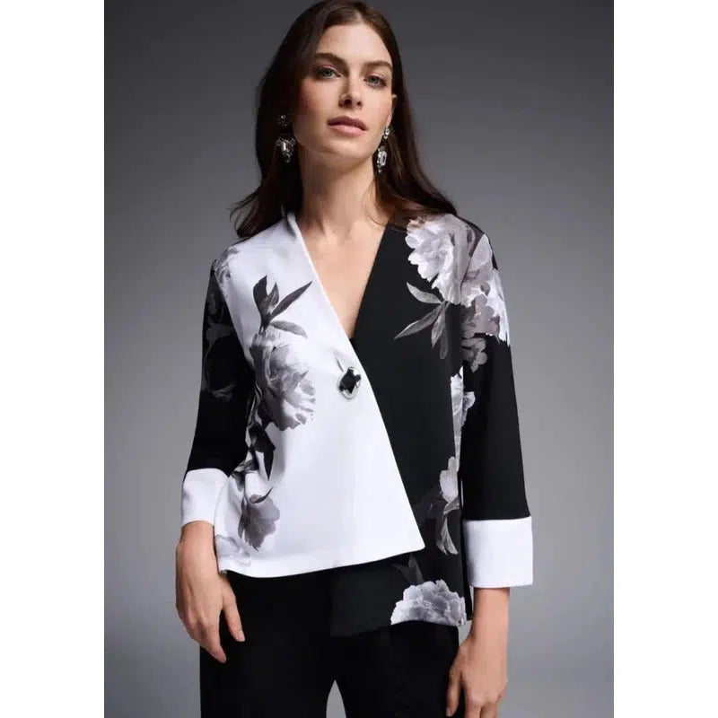 Floral Graphic Jacket | Black/White-Joseph Ribkoff-Shop 12 Bendigo