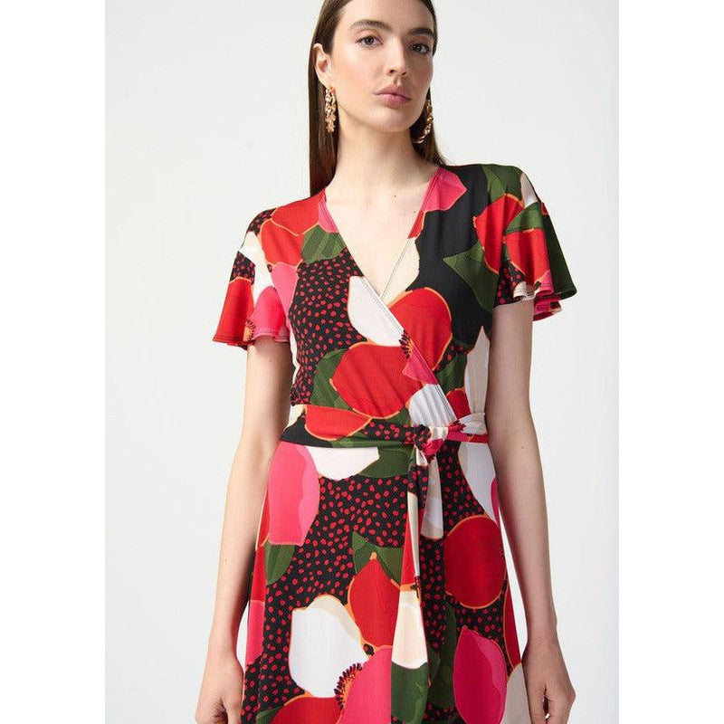Floral Print Belted Wrap Dress | Black/Multi-Joseph Ribkoff-Shop 12 Bendigo