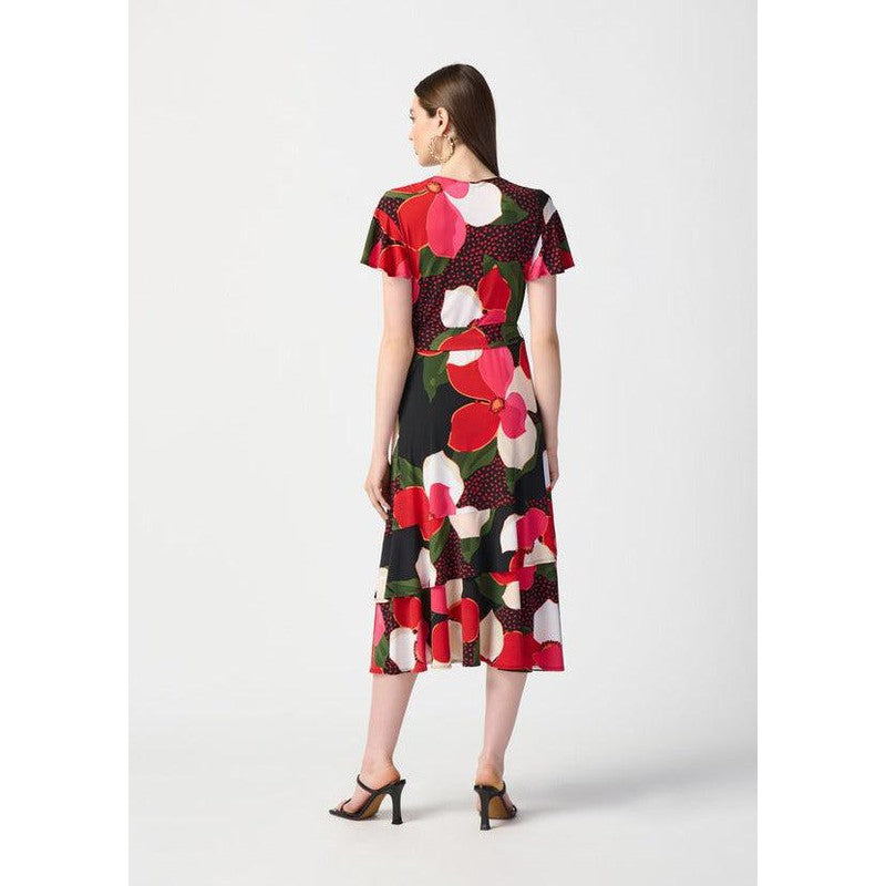 Floral Print Belted Wrap Dress | Black/Multi-Joseph Ribkoff-Shop 12 Bendigo