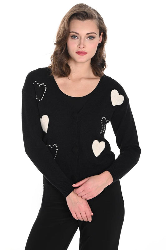 Embellished Heart Cardigan | Black