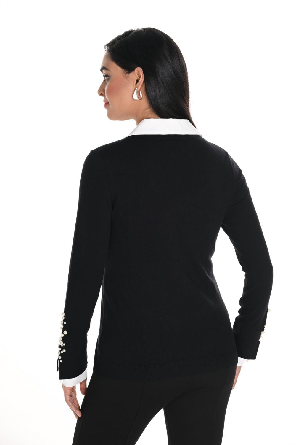 Pearl Accent Knit Top | Black/Off White